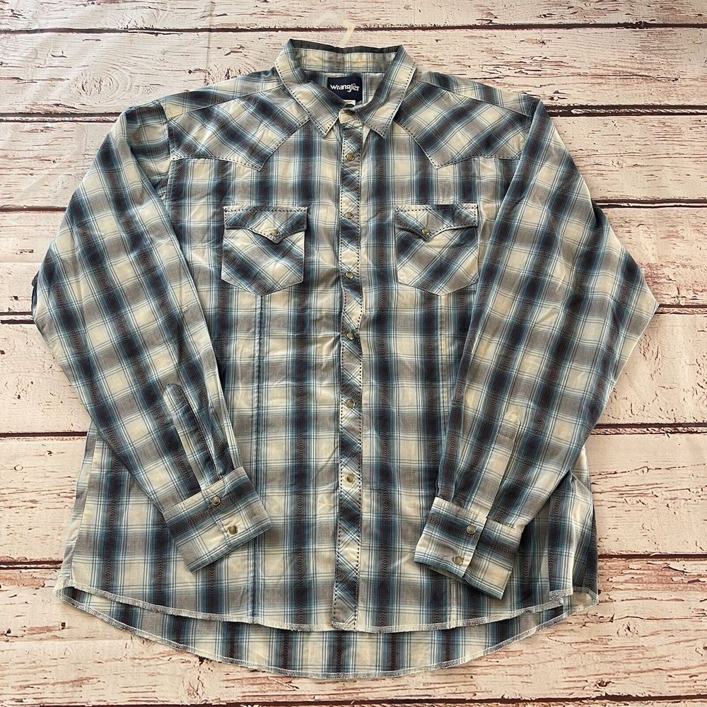 Wrangler Size 2XL Pearl Snap Shirt Button‎ Front Long Sleeve Western Wear